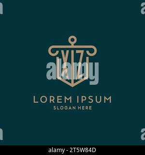 XZ monogram initial logo design with shield and pillar shape design Stock Vector