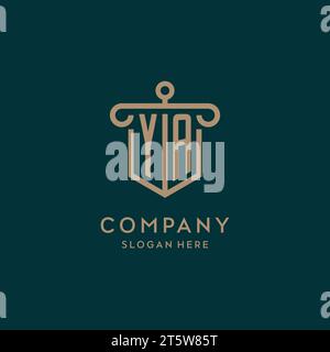 YA monogram initial logo design with shield and pillar shape design Stock Vector