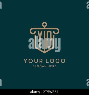 YO monogram initial logo design with shield and pillar shape design Stock Vector