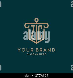 ZC monogram initial logo design with shield and pillar shape design Stock Vector