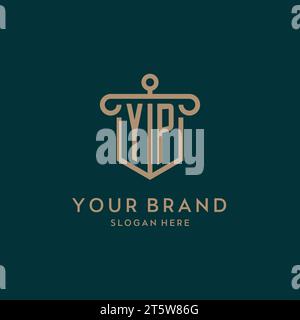 YP monogram initial logo design with shield and pillar shape design Stock Vector