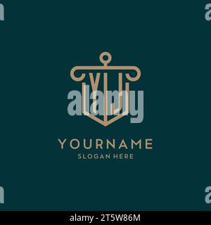 YJ monogram initial logo design with shield and pillar shape design Stock Vector