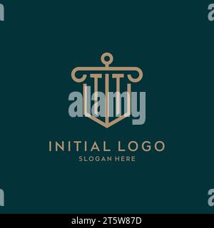 TT monogram initial logo design with shield and pillar shape design Stock Vector