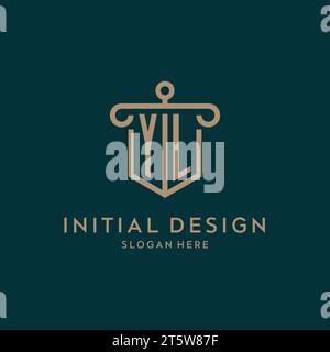 YL monogram initial logo design with shield and pillar shape design Stock Vector