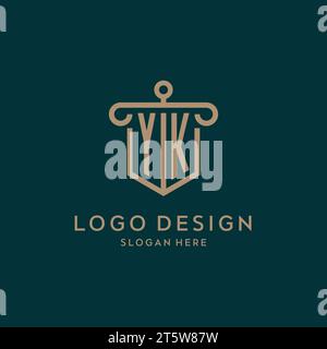 YK monogram initial logo design with shield and pillar shape design Stock Vector