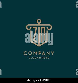 ZN monogram initial logo design with shield and pillar shape design Stock Vector