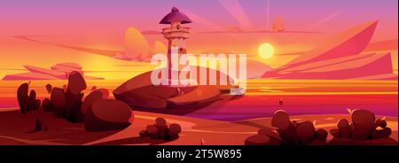 Lighthouse standing on a cliff, summer scene, landscape with ocean ...