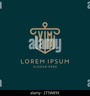 YM monogram initial logo design with shield and pillar shape design Stock Vector