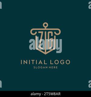 ZG monogram initial logo design with shield and pillar shape design Stock Vector