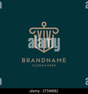 YV monogram initial logo design with shield and pillar shape design Stock Vector