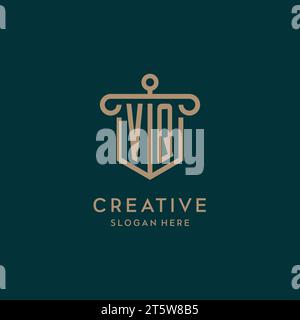 VQ monogram initial logo design with shield and pillar shape design Stock Vector