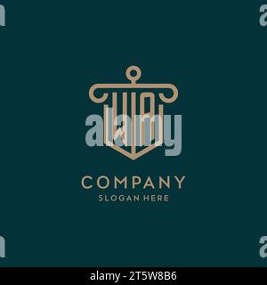 WA monogram initial logo design with shield and pillar shape design Stock Vector