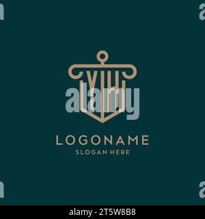 YH monogram initial logo design with shield and pillar shape design Stock Vector