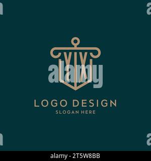 YX monogram initial logo design with shield and pillar shape design Stock Vector