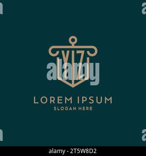 YZ monogram initial logo design with shield and pillar shape design Stock Vector