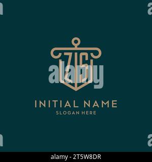 ZS monogram initial logo design with shield and pillar shape design Stock Vector