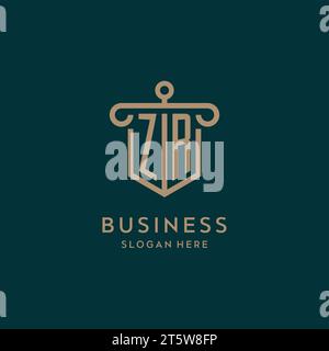 ZR monogram initial logo design with shield and pillar shape design Stock Vector