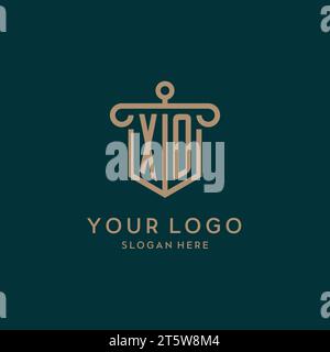 XO monogram initial logo design with shield and pillar shape design Stock Vector