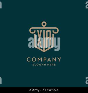 XA monogram initial logo design with shield and pillar shape design Stock Vector