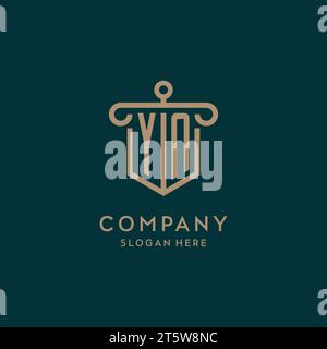 YN monogram initial logo design with shield and pillar shape design Stock Vector
