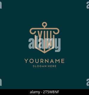 YW monogram initial logo design with shield and pillar shape design Stock Vector