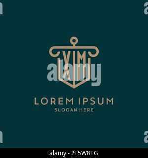 XM monogram initial logo design with shield and pillar shape design Stock Vector