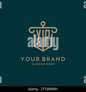 XP monogram initial logo design with shield and pillar shape design Stock Vector