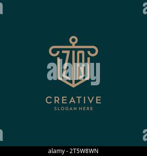 ZQ monogram initial logo design with shield and pillar shape design Stock Vector