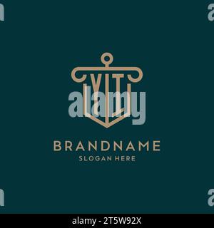 YI monogram initial logo design with shield and pillar shape design Stock Vector