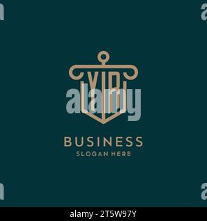 YR monogram initial logo design with shield and pillar shape design Stock Vector