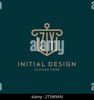 ZY monogram initial logo design with shield and pillar shape design Stock Vector