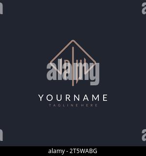 PW initial logo with curved rectangle style design ideas Stock Vector