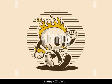 Vintage mascot character illustration of burning skull Stock Vector