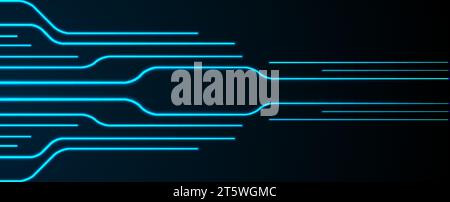 Glowing blue neon circuit board lines abstract banner design. Technology vector background Stock Vector