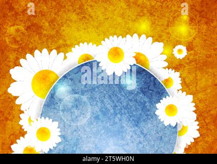 Colorful grunge abstract summer background with camomiles. Vector design Stock Vector