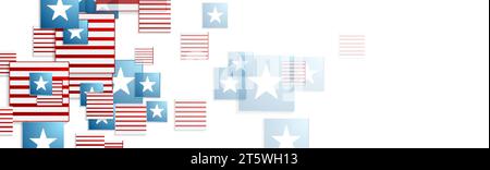 USA colors, stars and squares abstract geometric banner design. Independence Day background. Concept american flag. Vector illustration Stock Vector