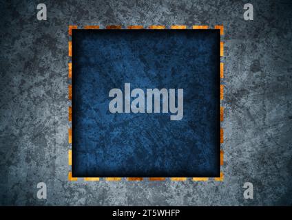 Dark blue grunge square background with golden dotted line. Geometric vector design Stock Vector