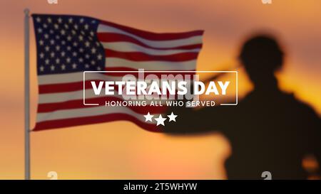 Veterans Day card. Saluting waving American flag Stock Photo - Alamy
