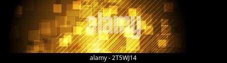 Bright orange shiny glossy squares abstract hi-tech banner design. Futuristic geometric vector background Stock Vector
