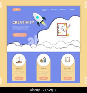 Creativity flat landing page website template. Success, profit, planning. Web banner with header, content and footer. Vector illustration. Stock Vector