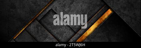 Luxury golden and black grunge geometric abstract background. Vector retro banner design Stock Vector