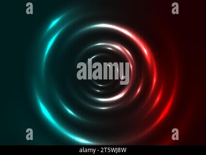 Red and cyan neon glowing smooth circles abstract background. Vector design Stock Vector