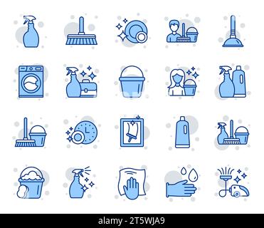 Cleaning line icons. Laundry, Sponge and Vacuum. Vector Stock Vector