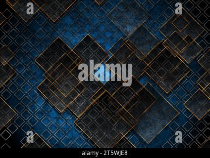 Black and golden grunge squares abstract geometric background. Technology vector design Stock Vector