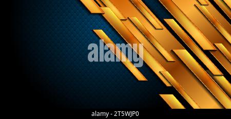 Dark blue and shiny golden abstract tech geometric background. Vector illustration Stock Vector