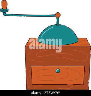Classic coffee manual grinder in wooden case vintage coffee mill Stock Vector