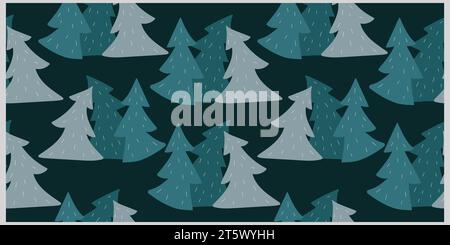 Seamless pattern with cute hand drawn dancing fir trees. Christmas vector design. Stock Vector
