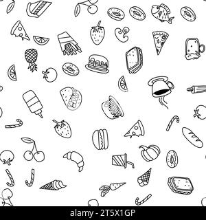 Vector, seamless pattern with food doodles. Stock Vector