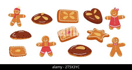 Set of lebkuchen or german christmas cookies for winter time.Vector illustration Stock Vector