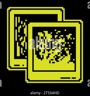 Pixel silhouette icon. Couple of snapshots. Photos of significant events and attractions. Simple black and yellow vector Stock Vector